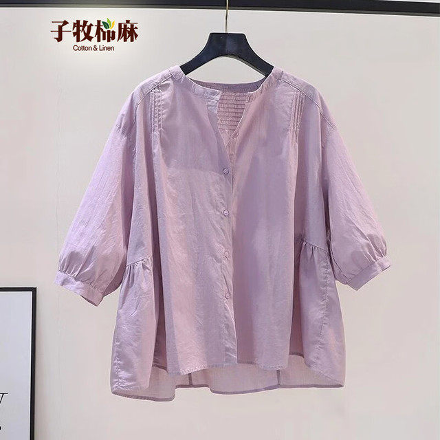 子牧棉麻 宽松显瘦 女士衬衫 M (95-115斤)