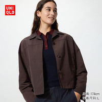 优衣库 女装开领短茄克/外套夹克通勤休闲百搭483810 38 深褐色