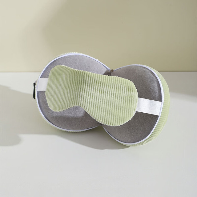 艾格辰 U型枕遮光睡眠眼罩二合一枕头PP棉午睡休枕飞机旅行枕剪条眼罩枕 绿色+挂扣