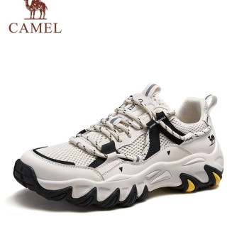 骆驼 户外登山鞋网面透气男士厚底跑步休闲运动鞋  黑/白 四季款 42