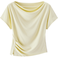  Semir/森马 一字荡领 女士短袖T恤 黄色调00333 2XL