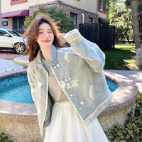  ANGEL MOOD 蕾丝刺绣拼接 女士牛仔外套