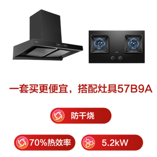老板 风神系列 E1油烟机家用大吸力抽一级能效静音双腔28风量 E1+57B9A套装