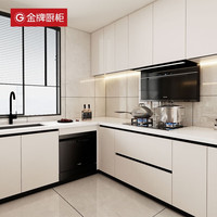 金牌厨柜 简约定制橱柜 石英石台面 灶台一体 吊柜收纳柜 包安装