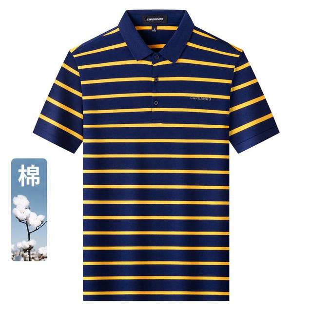 卡丹路 男士条纹翻领商务休闲爸爸装夏短袖polo衫男T恤