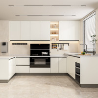 金牌厨柜 定制石英石台面 现代简约橱柜 灶台一体