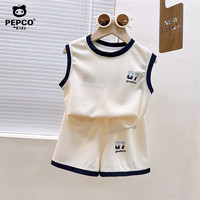 小猪班纳 儿童夏季套装新款短袖两件套运动服男童休闲宽松韩系童装女童衣服 华夫格-米色背心套装