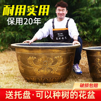 大海边 特大花盆大口径加厚仿铜塑 30号#带托盘（外径30cm高19cm） 底部有孔种植盆