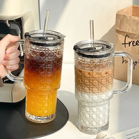 亚创优品 大容量 玻璃吸管杯+带盖吸管