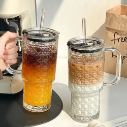 亚创优品 大容量 玻璃吸管杯+带盖吸管
