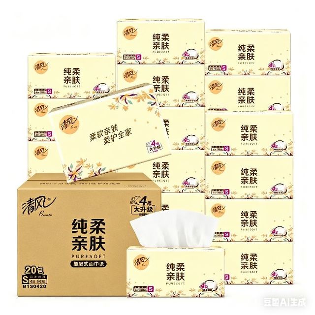 清风 抽纸花韵大尺寸系列 4层加厚90抽*20包整箱
