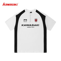 KAWASAKI 拼接撞色拉链宽松休闲时尚纯棉短袖T恤