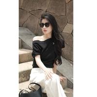 cocoon 明星同款可可尼法式斜肩轻奢小众上衣女轻奢春夏新蝴蝶结短袖