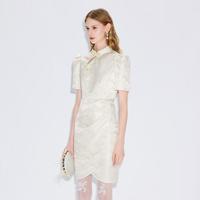 限尺码：cocoon 高端轻奢洋气小个子新中式旗袍提花肌理改良国风孔雀泡泡袖旗袍裙