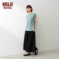 無印良品 MUJI 女式 天竺编织 法国袖T恤短袖上衣女款内搭夏季女装BB2RKA6S 烟熏绿色