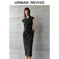 URBAN REVIVO 褶皱后开衩 女士连衣裙 黑色 XS