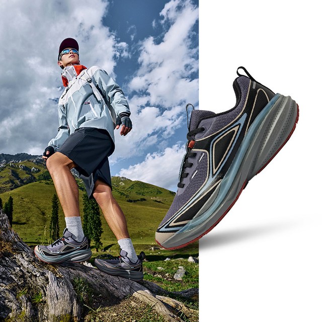 鸿星尔克 夏季新款减震跑步鞋 软底休闲跑鞋 男鞋 109程序灰/正黑