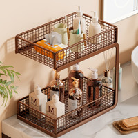 林家小子 桌面置物架杯架杯子收纳神器餐桌餐边柜零食多层茶包茶杯玄关台面 双层网格款-咖色