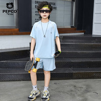 小猪班纳 新款儿童速干球衣男女童夏季透气休闲短袖短裤两件套宝宝球服套装 冰川蓝(A款) 120