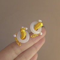 花饰庄园 梦里鲤 新年好运感仿玉髓锦鲤珍珠耳环女 轻奢小众气质新中式 梦里锦