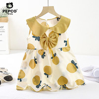 小猪班纳 儿童云朵棉可爱蝴蝶结公主裙 白底黄色