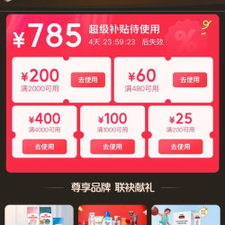 京东 PLUS 超级补贴 领满200-25/480-60/1000-100/2000-200/4000-400元等785元超级补贴优惠券