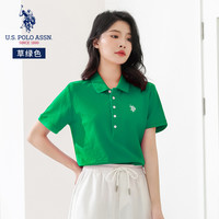 U.S. POLO ASSN. USPA夏季纯色修身polo衫休闲女翻领t恤商务翻领时尚宽松百搭半袖