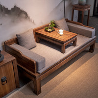溪木工坊 明式罗汉床沙发全实木禅意卧榻小户型榆木推拉罗汉床可伸缩