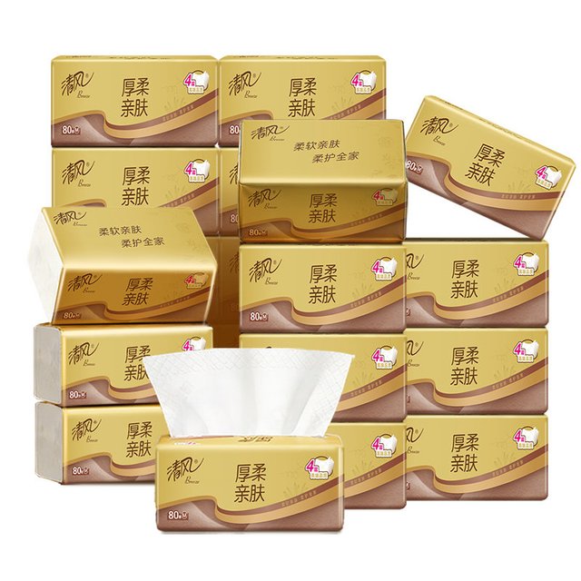 88VIP：清风 抽纸金装厚柔系列4层M码 80抽*20包