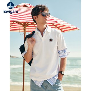 navigare [凉感]Navigare小帆船白色短袖POLO衫男士夏季新款翻领短袖T恤