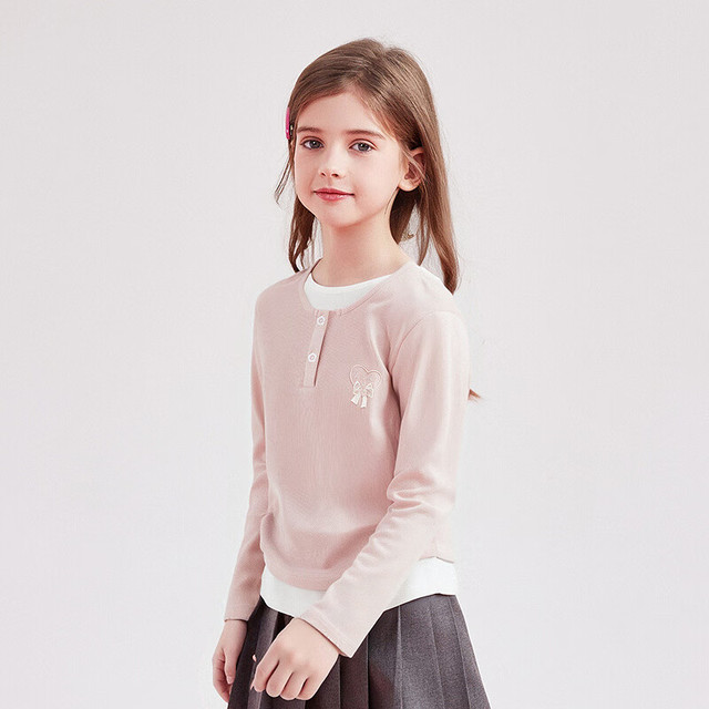 笛莎 T恤假两件上衣 雾粉 120