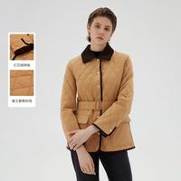 PRICH 时尚复古 女士灯芯绒拼接菱格棉服 冬季款保暖收腰短外套