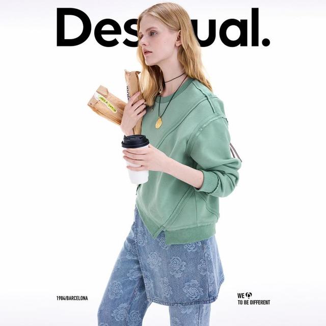 Desigual 西班牙时尚奢品 女士宽松解构毛边拼接圆领卫衣