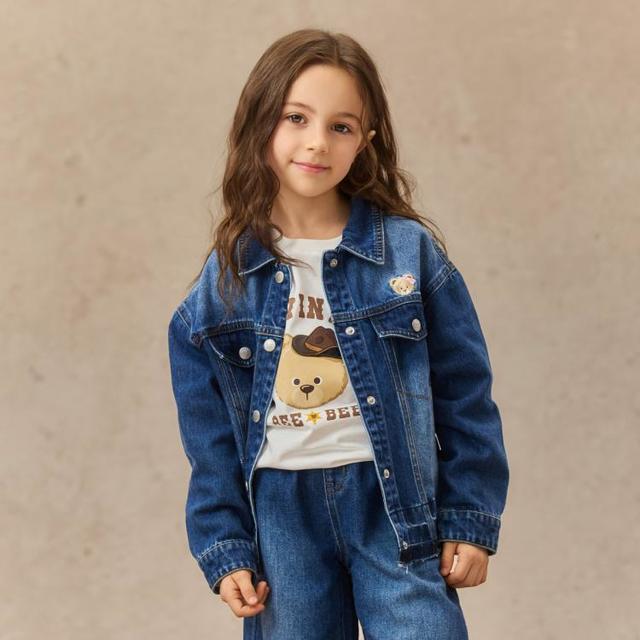 Paw in Paw Paw in  Paw 卡通小熊童装25年秋季新款女童翻领牛仔外套宽松夹克
