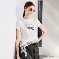 初语 蕾丝拼接 女士T恤 白色 M