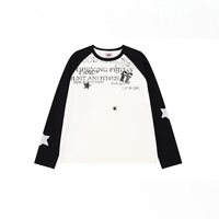 F426 柔系美式夏季新款圆领撞色印花星星长袖T恤