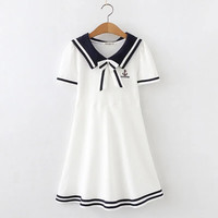 QITA 女童连衣裙夏季儿童学院风海军裙子中大童运动女孩公主裙12岁夏装 白色 120 cm