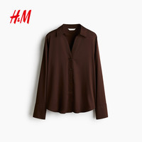 H&M 女装极简V领缎面衬衫 0939703