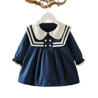 QITA 女童春秋装连衣裙新款宝宝洋气公主裙婴儿小女孩学院风裙 斯嘉丽蓝色 110 cm-XXL