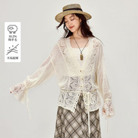 茵曼 真五折促销！法式镂空V领喇叭袖针织开衫