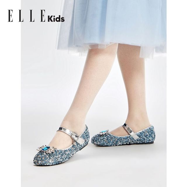ELLE kids 童鞋 水晶鞋艾莎软底防滑公主鞋 蓝色