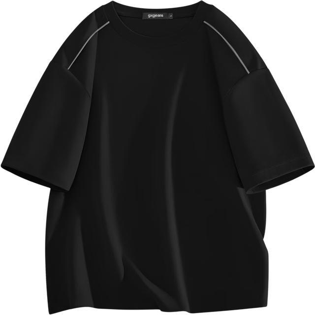 移动端、京东百亿补贴：gxgjeans 26夏新品 美式肩部嵌条休闲宽松短袖T恤 黑色