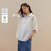 茵曼 真五折促销！法式清新刺绣翻领长袖衬衫