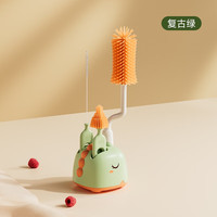 如山 奶瓶刷清洁刷洗婴儿专用硅胶清洗刷宝宝儿童杯刷奶瓶刷吸管刷 复古绿-防滑3件套+置物架