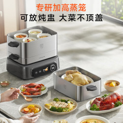 九阳 有钛电蒸锅0塑0涂层炖蒸涮煮一体304钢底锅可拆洗22L三层大容量PL3J22小钛阳