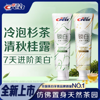 佳洁士 新锁白双重精华美白清新牙膏杉茶桂露去渍2支共240g京东自营