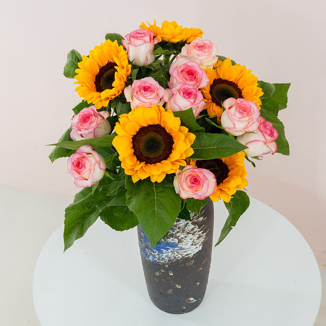一网情深 鲜花套装 随机色玫瑰10枝+3枝向日葵