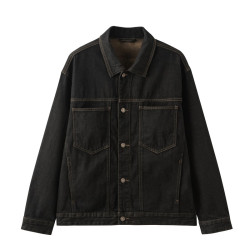 gxgjeans 真五折 美式明线设计复古基础牛仔夹克 黑色