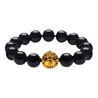  老庙黄金 潮酷 足金手链 黑曜石