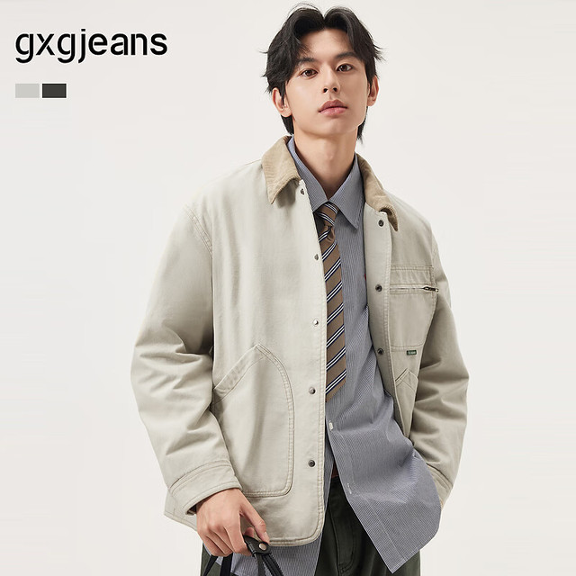 gxgjeans 超值 美式工装风底特律翻领宽松夹克 浅卡其